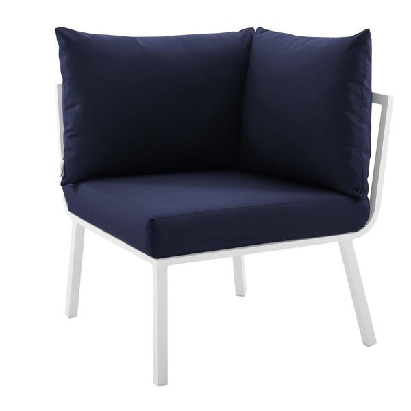 Modway Furniture Riverside Outdoor Patio Aluminum Corner Chair - White & Navy EEI-3569-WHI-NAV